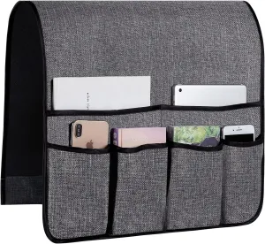 FLYILY Sofa Armrest Organizer Non-Slip Arm Chair Hanging Caddy Remote Control Holder for Magazine,Tablet, Phone, Books, Glasses (B-Grey(19''))