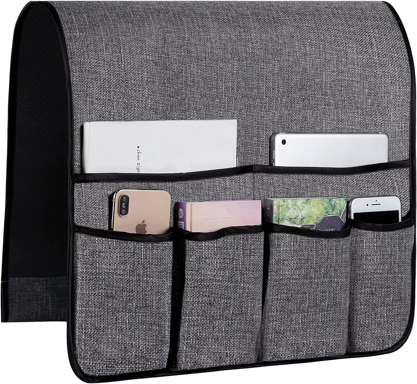FLYILY Sofa Armrest Organizer Non-Slip Arm Chair Hanging Caddy Remote Control Holder for Magazine,Tablet, Phone, Books, Glasses (B-Grey(19''))