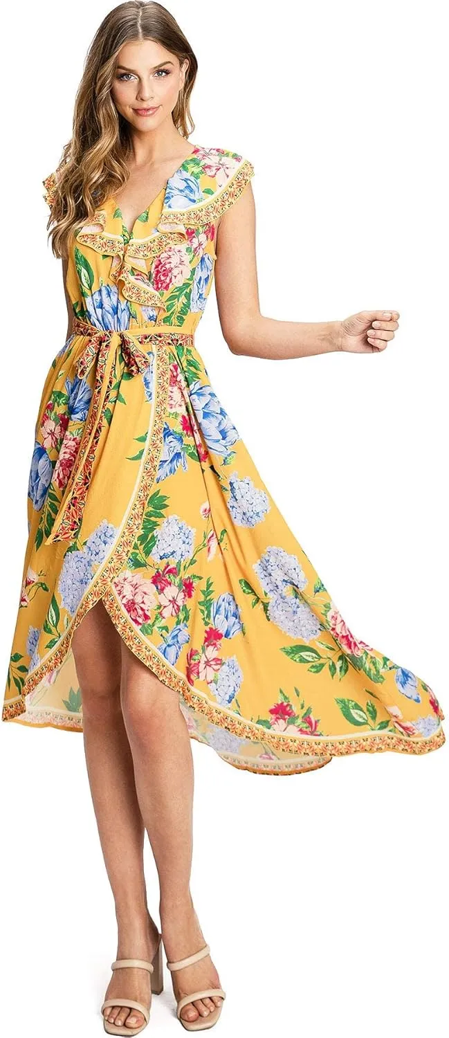 Flying Tomato Women's Floral Print Wrap Day Dress