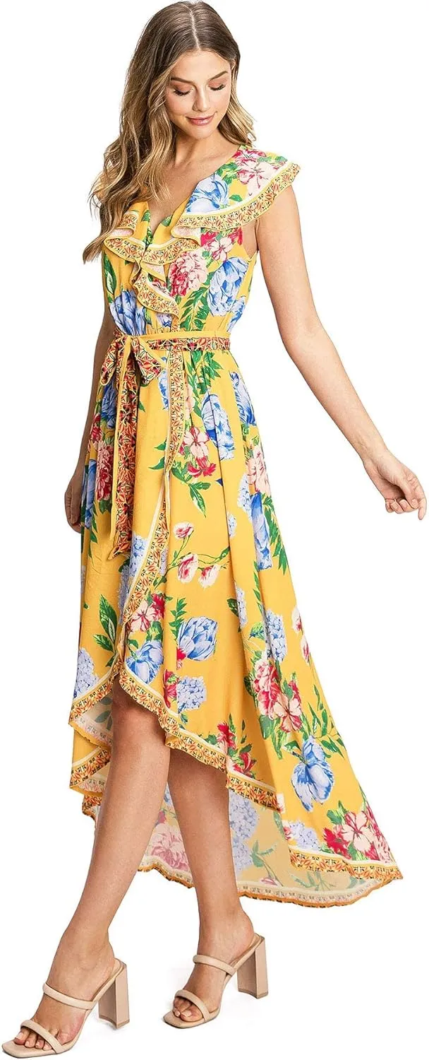 Flying Tomato Women's Floral Print Wrap Day Dress