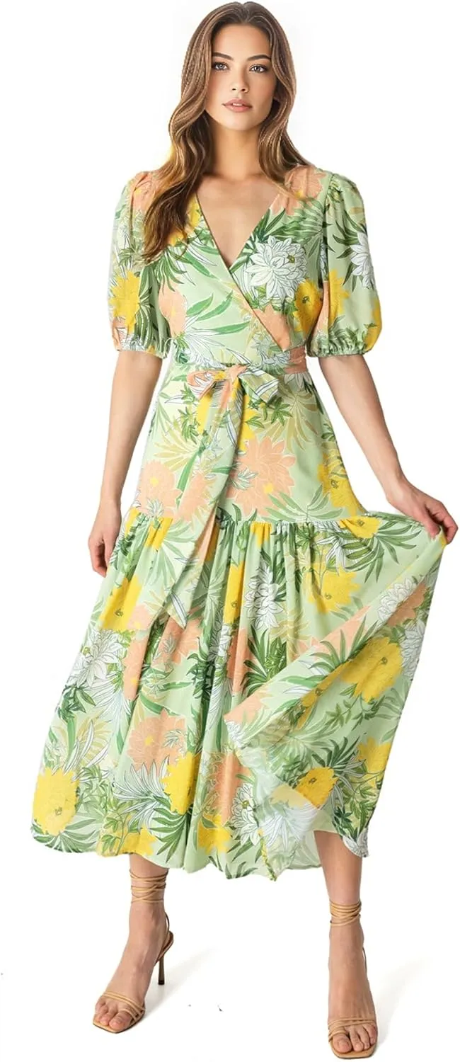 Flying Tomato Women's Soft Floral Tropical Midi Dress