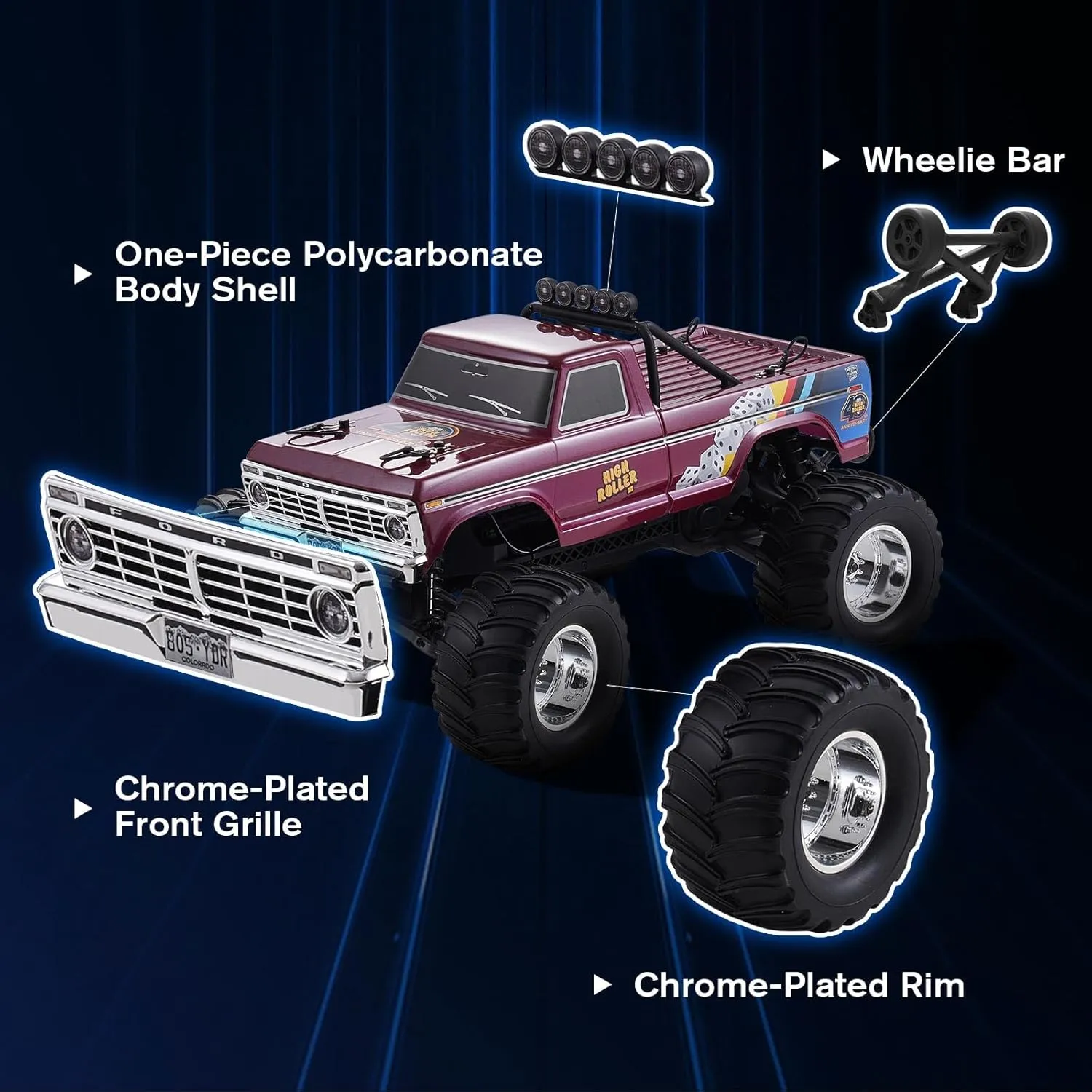 FMS 1/10 RC Truck Ford F100 – 2WD Monster Truck with Licensed Body, 550 Brushed Motor, Oil Shocks, Independent Suspension – All-Terrain RC Crawler, High Speed Off-Road RC Car for gift (BLACK RS)