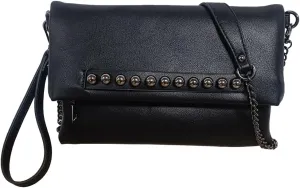 Fold-Over Women Clutch Purse Beaded PU Leather Chain Crossbody Bag Female Envelope Evening Bags