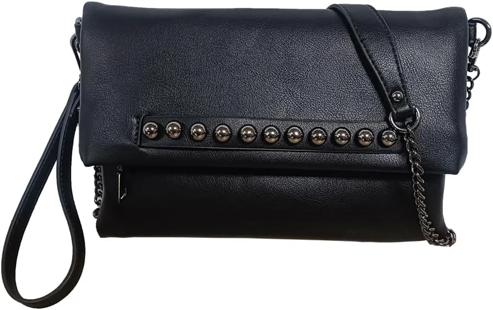 Fold-Over Women Clutch Purse Beaded PU Leather Chain Crossbody Bag Female Envelope Evening Bags