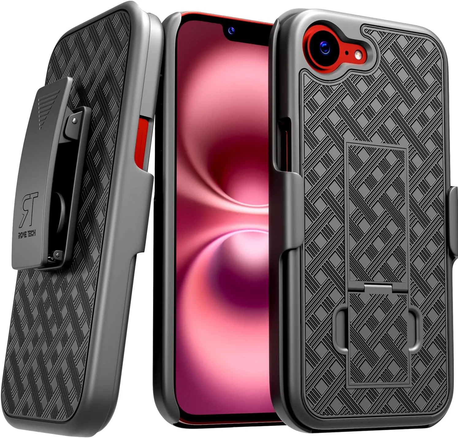 for Apple iPhone 16e Case with Belt Clip Holster, Kickstand Slim Cover Phone Case for iPhone 16e - Black