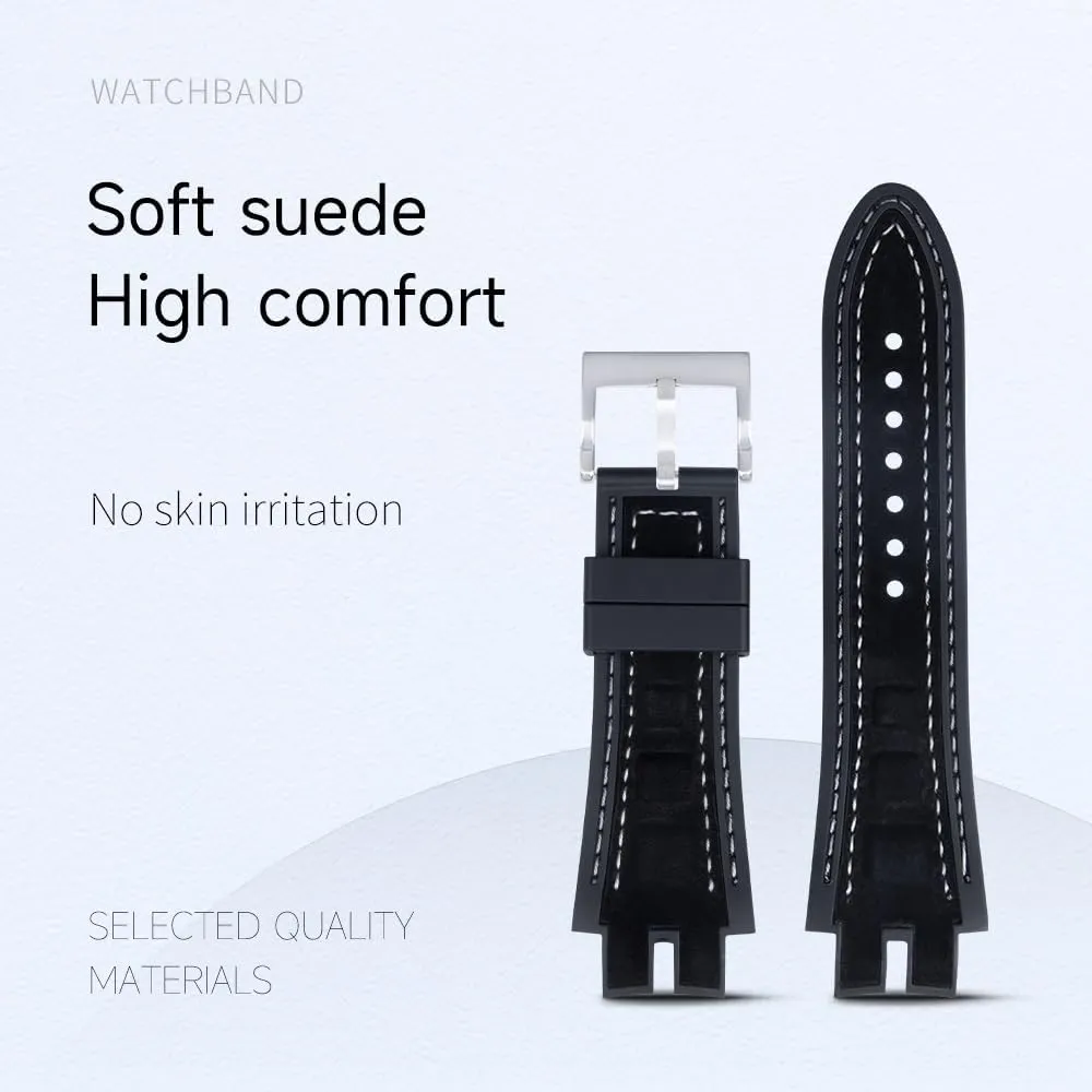 For EXCALIBUR Series 28mm Nubuck Leather Belt New Silicone Watch Band Accessories Fit For Roger Dubuis Strap
