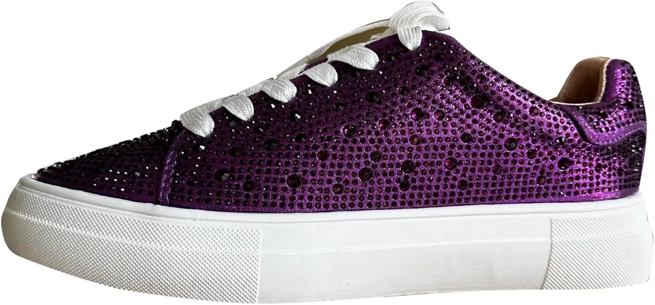 Forever Link Women Round Toe Rhinestone Crystal Embellished Lace Up Sneakers