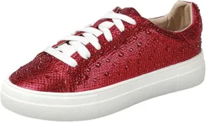 Forever Link Women Round Toe Rhinestone Crystal Embellished Lace Up Sneakers
