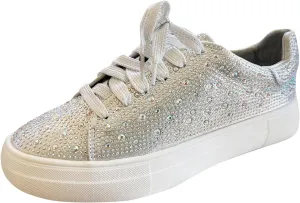 Forever Link Women Round Toe Rhinestone Crystal Embellished Lace Up Sneakers