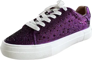 Forever Link Women Round Toe Rhinestone Crystal Embellished Lace Up Sneakers
