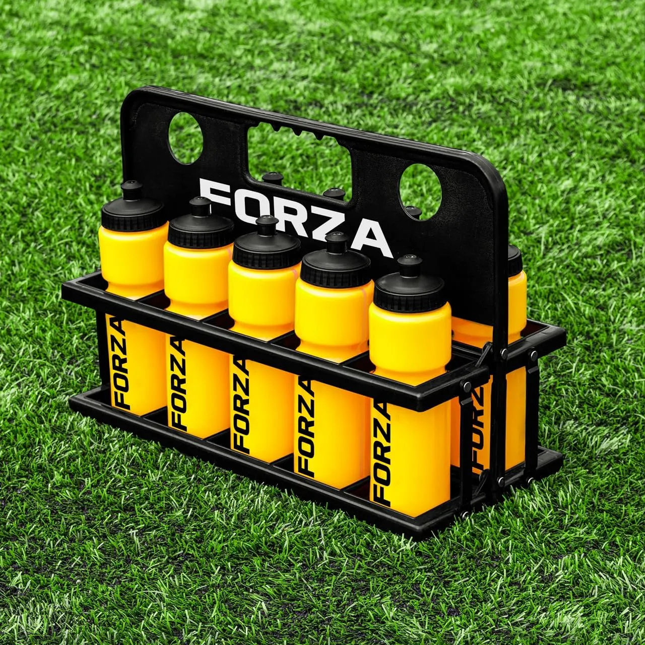 FORZA Team Sports Water Bottles | 25oz Capacity with Portable Carry Bag or Foldable Carrier - BPA-Free Plastic for Hydration on the Go (Foldable Carrier, Yellow)