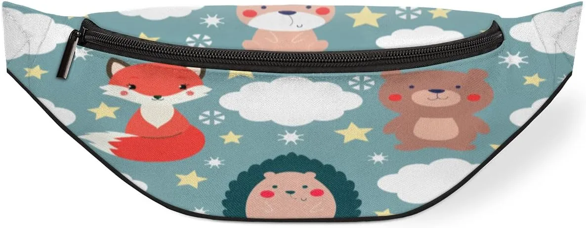 Fox Prickly Clouds Stars Fanny Pack for Women Men Waist Pack Crossbody Bag with Adjustable Belt for Travel Hiking Running Cycling Festivals