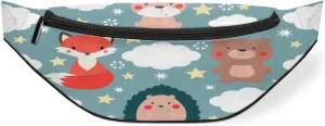 Fox Prickly Clouds Stars Fanny Pack for Women Men Waist Pack Crossbody Bag with Adjustable Belt for Travel Hiking Running Cycling Festivals