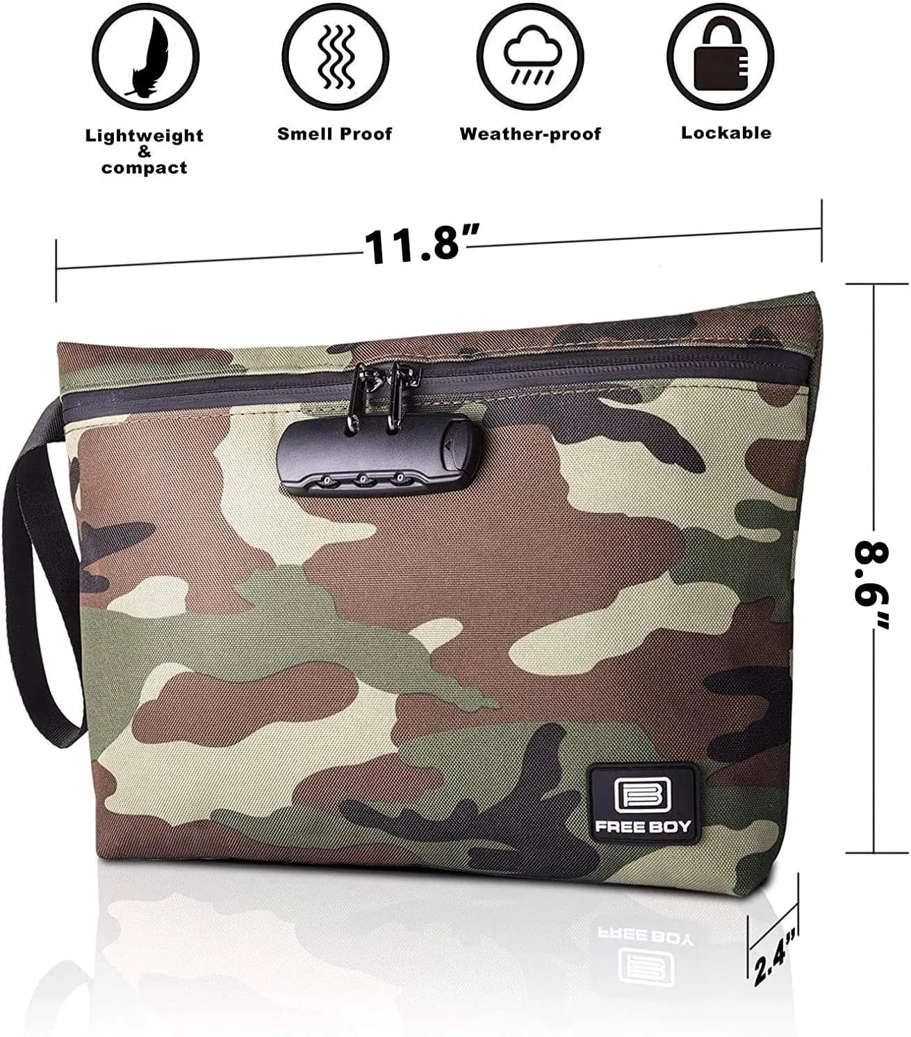 Free Boy Smell Proof Bags 11.8"x8.6"Durable Odor Proof Stash Bag with Combination Lock,Smell Odor Case Container
