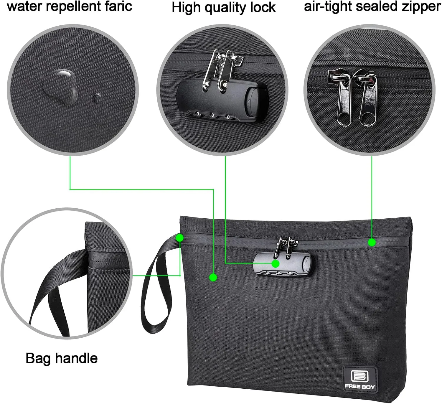 Free Boy Smell Proof Bags 11.8"x8.6"Durable Odor Proof Stash Bag with Combination Lock,Smell Odor Case Container