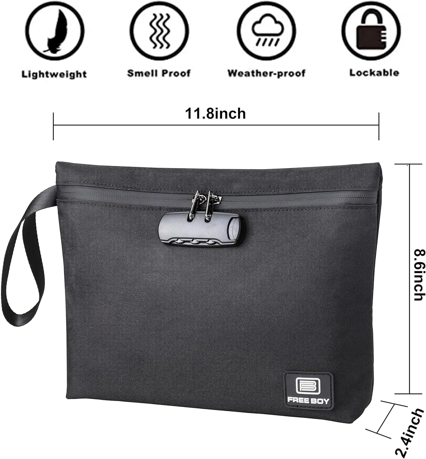 Free Boy Smell Proof Bags 11.8"x8.6"Durable Odor Proof Stash Bag with Combination Lock,Smell Odor Case Container