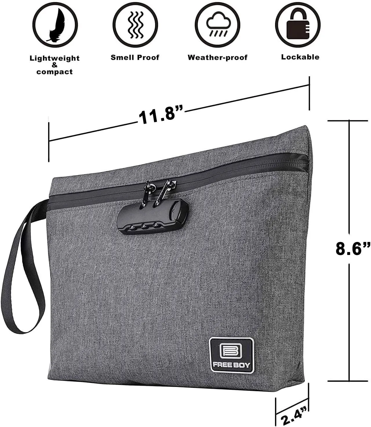 Free Boy Smell Proof Bags 11.8"x8.6"Durable Odor Proof Stash Bag with Combination Lock,Smell Odor Case Container