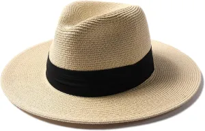 FURTALK Panama Hat Sun Hats for Women Men Wide Brim Fedora Straw Beach Hat UV UPF 80 