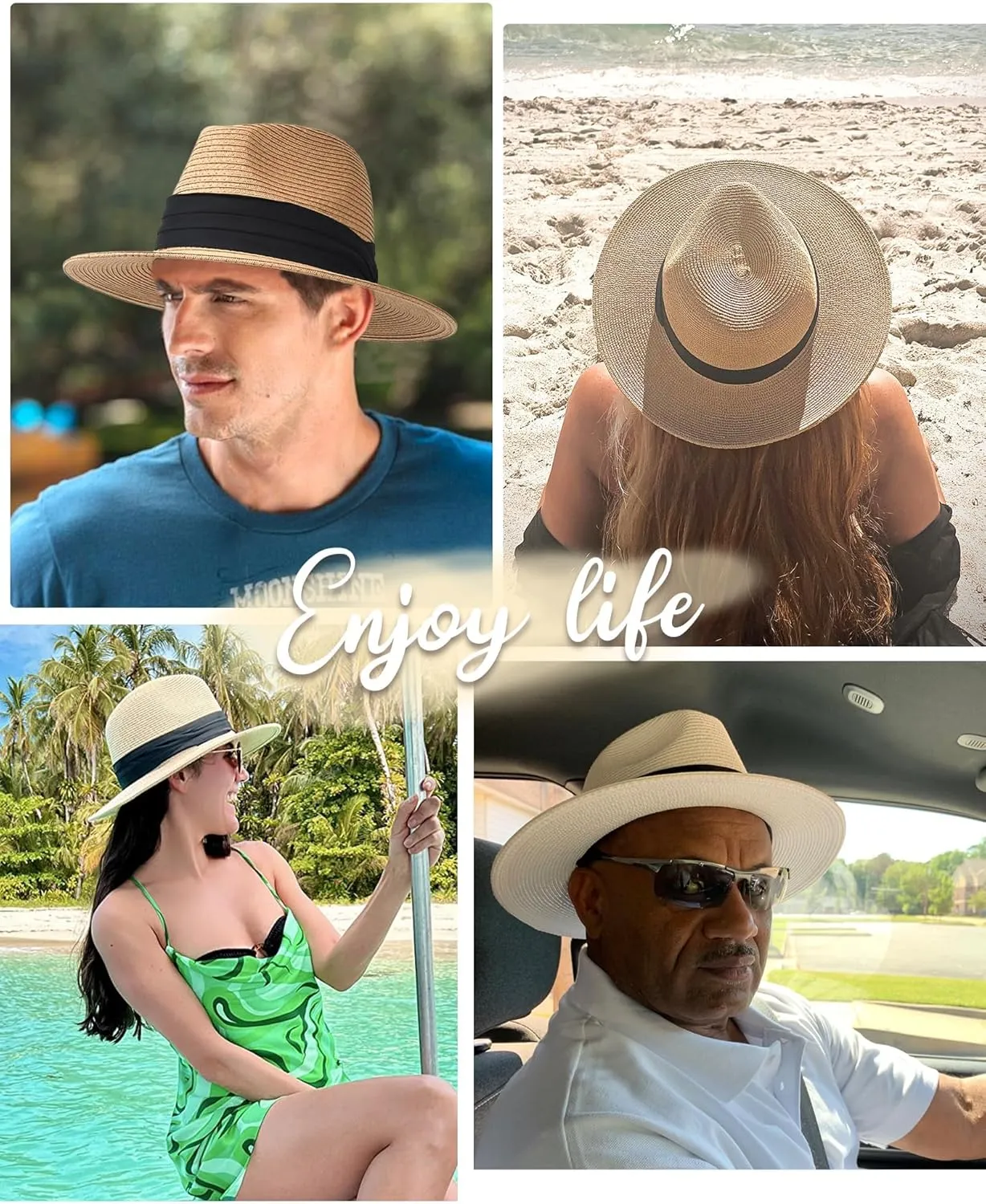FURTALK Panama Hat Sun Hats for Women Men Wide Brim Fedora Straw Beach Hat UV UPF 80 