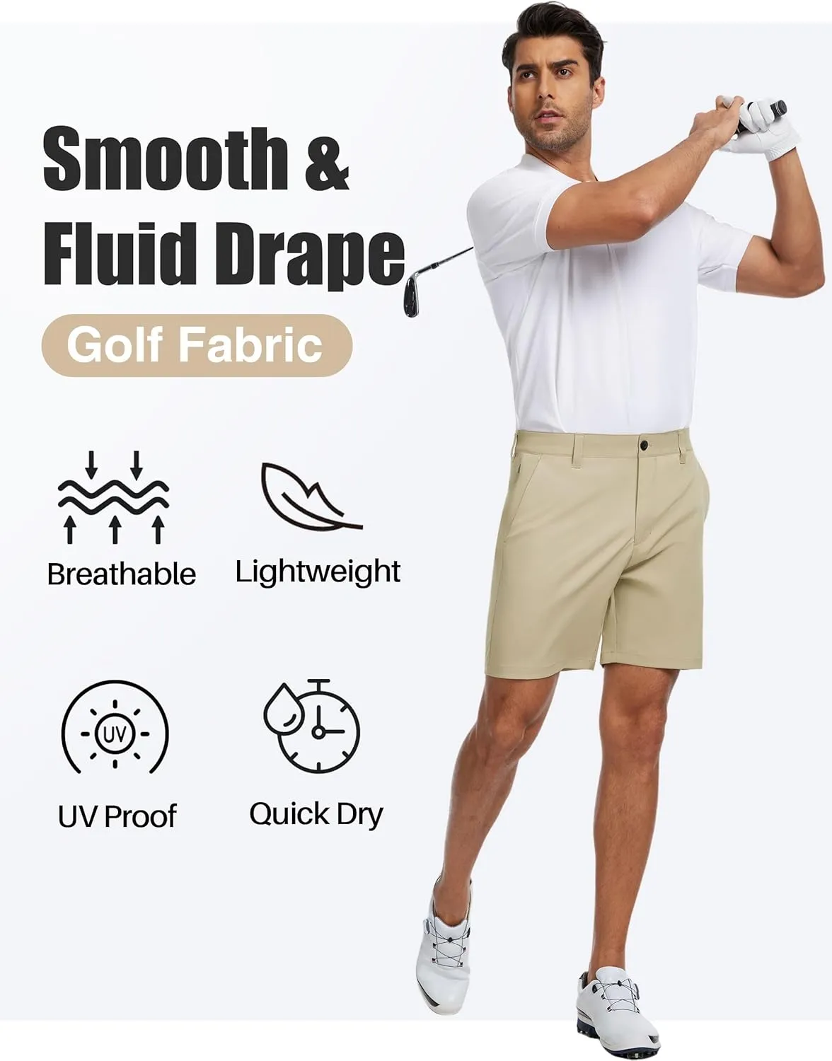 Future Flow Men's Golf Shorts 7 Inch Quick Dry Elastic Waist with Zipper Pockets Casual Dress Shorts for Men Work