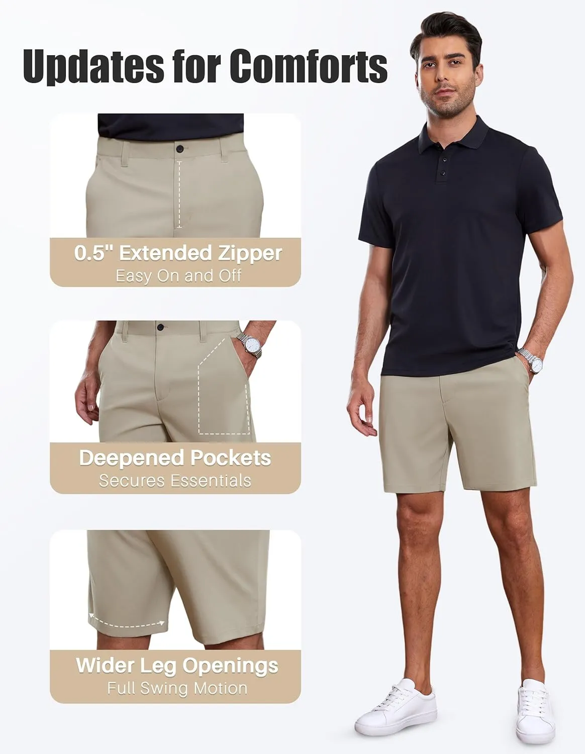 Future Flow Men's Golf Shorts 7 Inch Quick Dry Elastic Waist with Zipper Pockets Casual Dress Shorts for Men Work