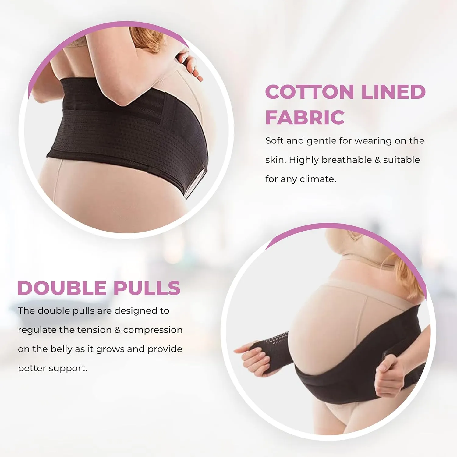 GABRIALLA Cotton Lined Pregnancy Belly Band for Pregnant Women, Soft & Breathable, Pregnancy Must Haves Belly Support Band for Abdominal, Pelvic, Waist, Back Pain - Adjustable Maternity Support Belt