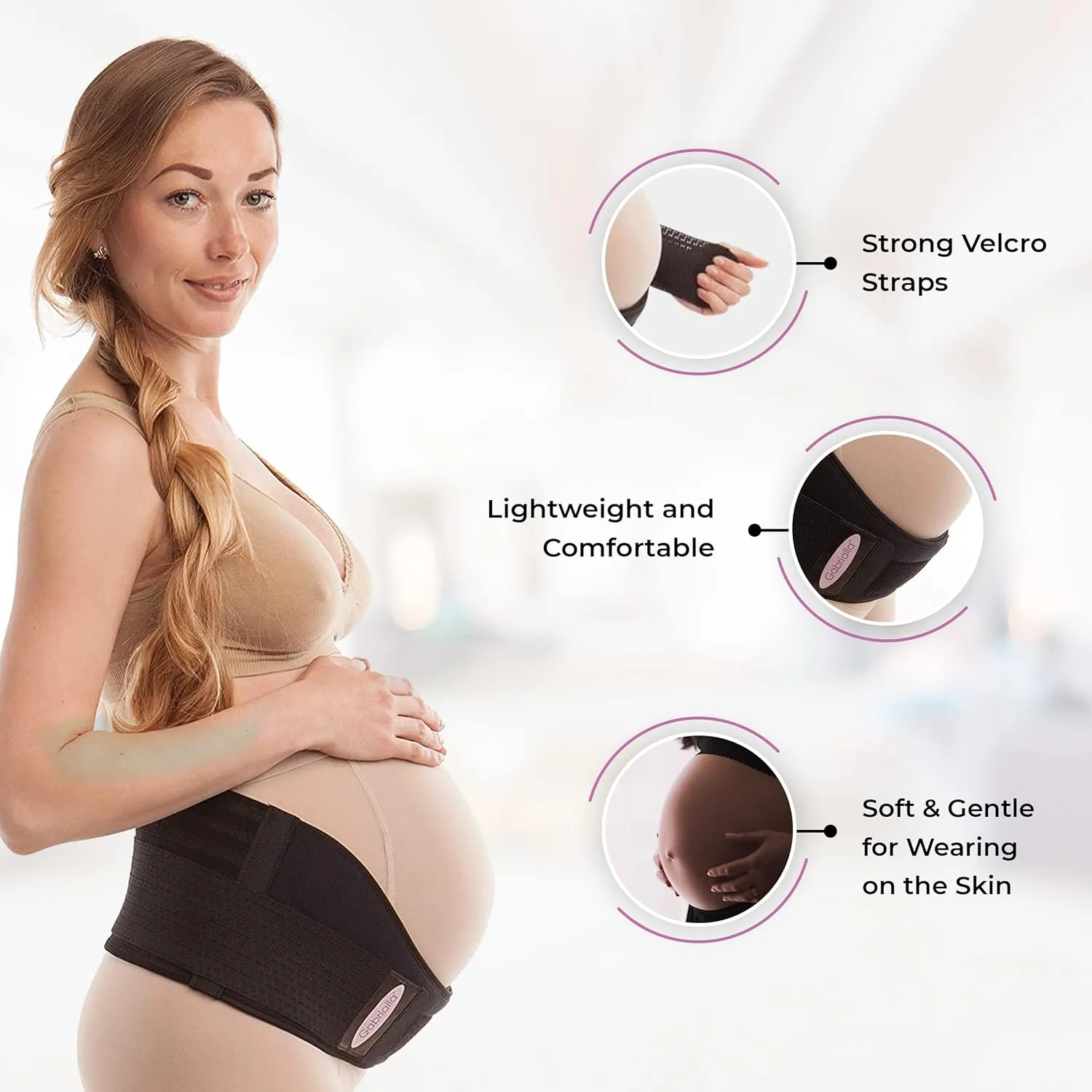 GABRIALLA Cotton Lined Pregnancy Belly Band for Pregnant Women, Soft & Breathable, Pregnancy Must Haves Belly Support Band for Abdominal, Pelvic, Waist, Back Pain - Adjustable Maternity Support Belt