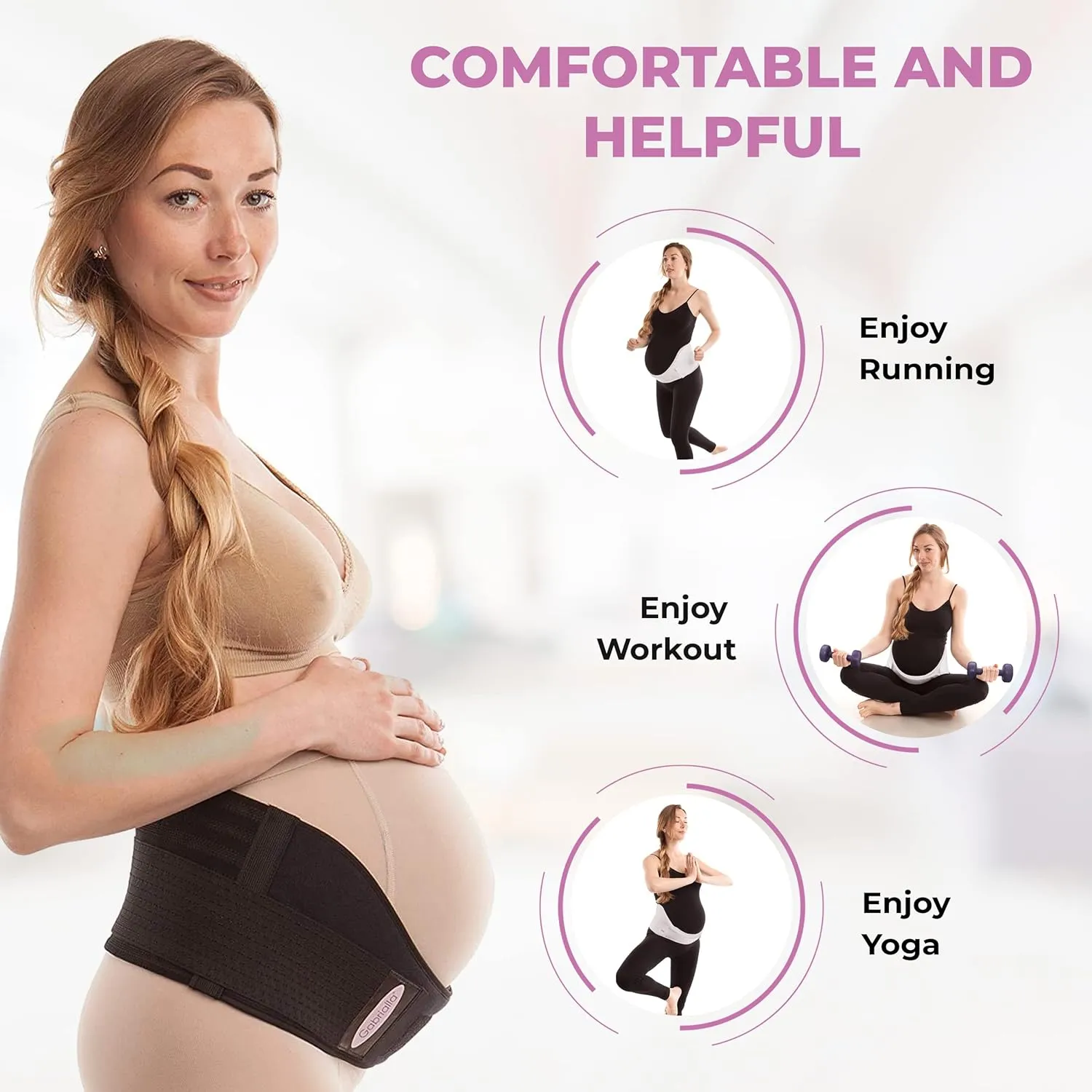 GABRIALLA Cotton Lined Pregnancy Belly Band for Pregnant Women, Soft & Breathable, Pregnancy Must Haves Belly Support Band for Abdominal, Pelvic, Waist, Back Pain - Adjustable Maternity Support Belt