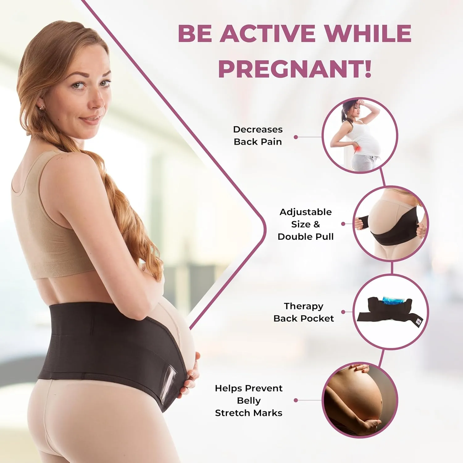 GABRIALLA Elastic Pregnancy Belly Band for Pregnant Women, Baby Safe Design, Adjustable & Breathable Maternity Belt