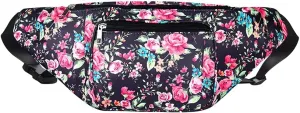 Geestock Fanny Packs for Women, Fashion Printed Waist Bag with Adjustable Strap Waterproof Everywhere Crossbody Belt Bag for Festival, Outdoor Workout, Travel (Navyblue & Flower)