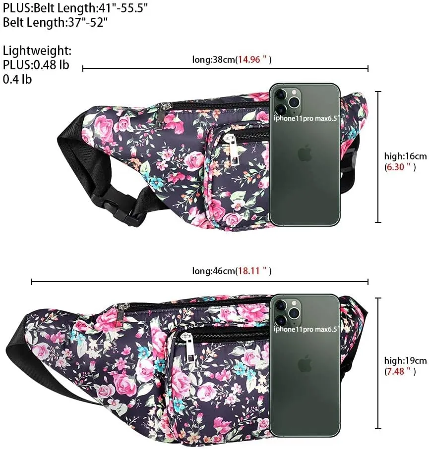 Geestock Fanny Packs for Women, Fashion Printed Waist Bag with Adjustable Strap Waterproof Everywhere Crossbody Belt Bag for Festival, Outdoor Workout, Travel (Navyblue & Flower)