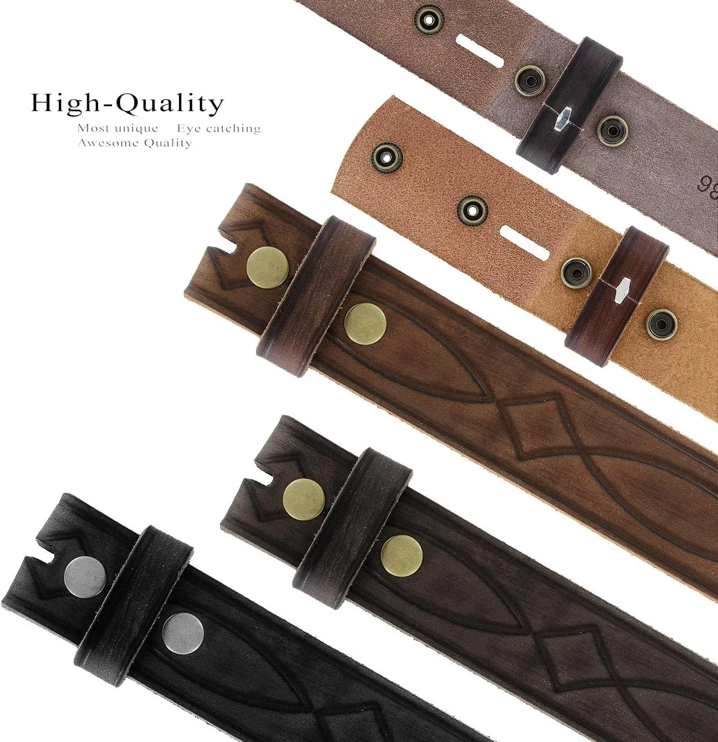 Genuine Full Grain Western Engraved Tooled Leather Strap or Belt 1-1/2" Wide