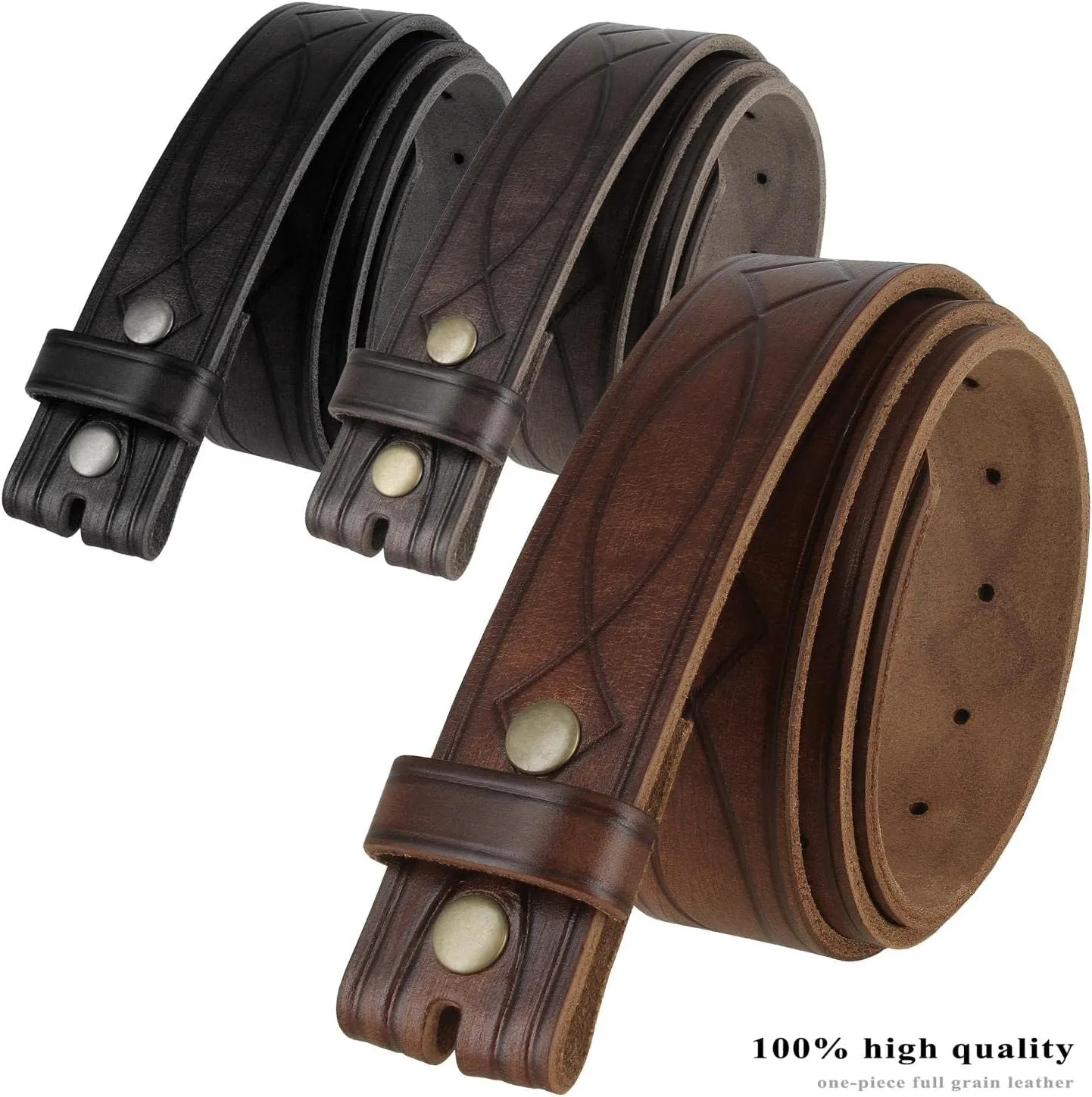 Genuine Full Grain Western Engraved Tooled Leather Strap or Belt 1-1/2" Wide