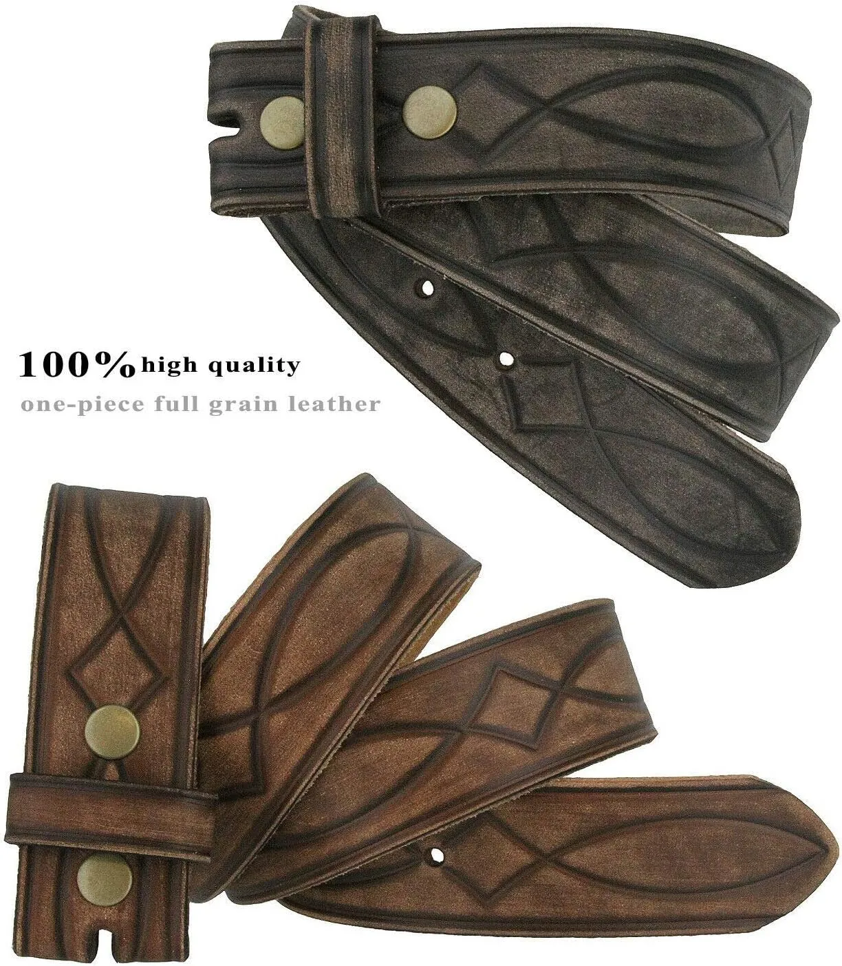 Genuine Full Grain Western Engraved Tooled Leather Strap or Belt 1-1/2" Wide