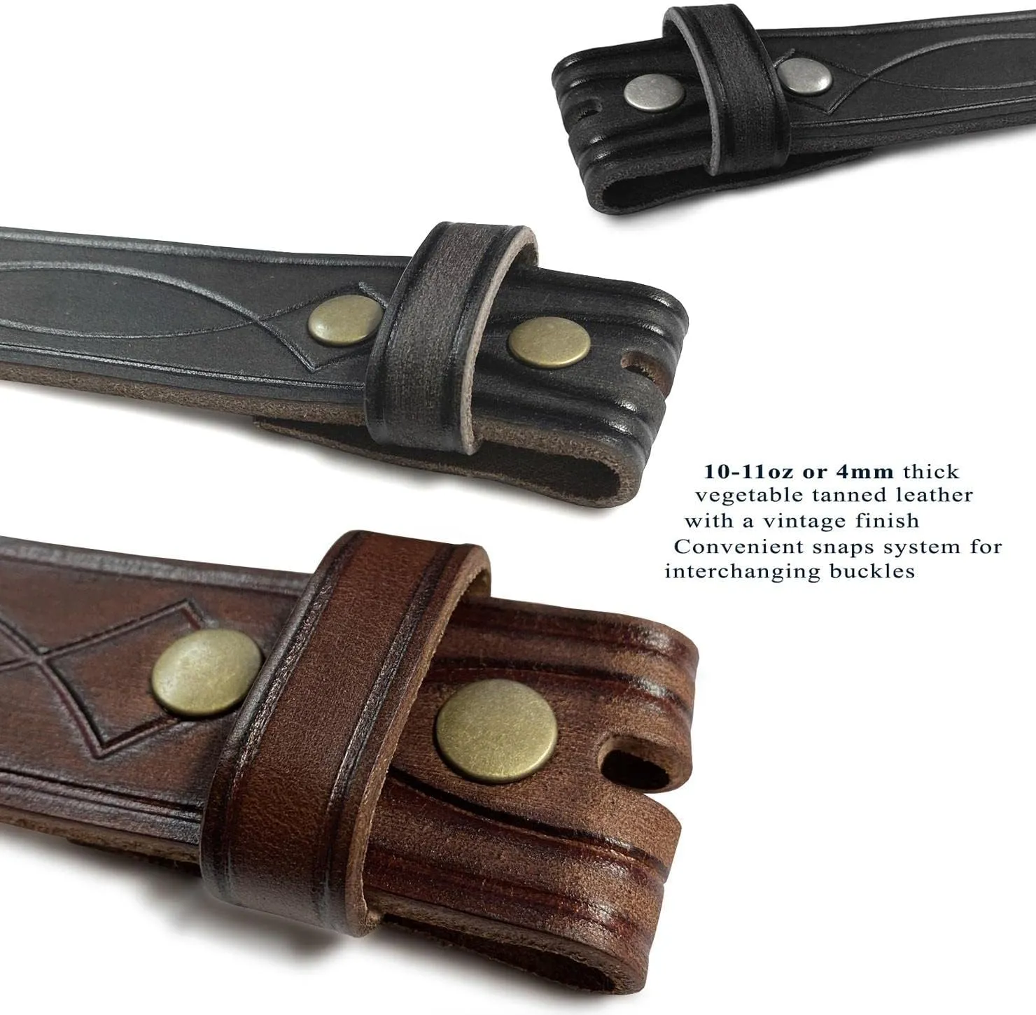 Genuine Full Grain Western Engraved Tooled Leather Strap or Belt 1-1/2" Wide