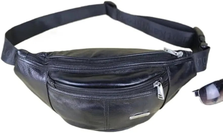 Genuine Leather Belt Bag, Multifunction Waist Fanny Pack (Khaki)