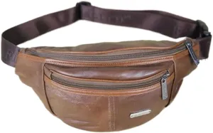 Genuine Leather Belt Bag, Multifunction Waist Fanny Pack (Khaki)