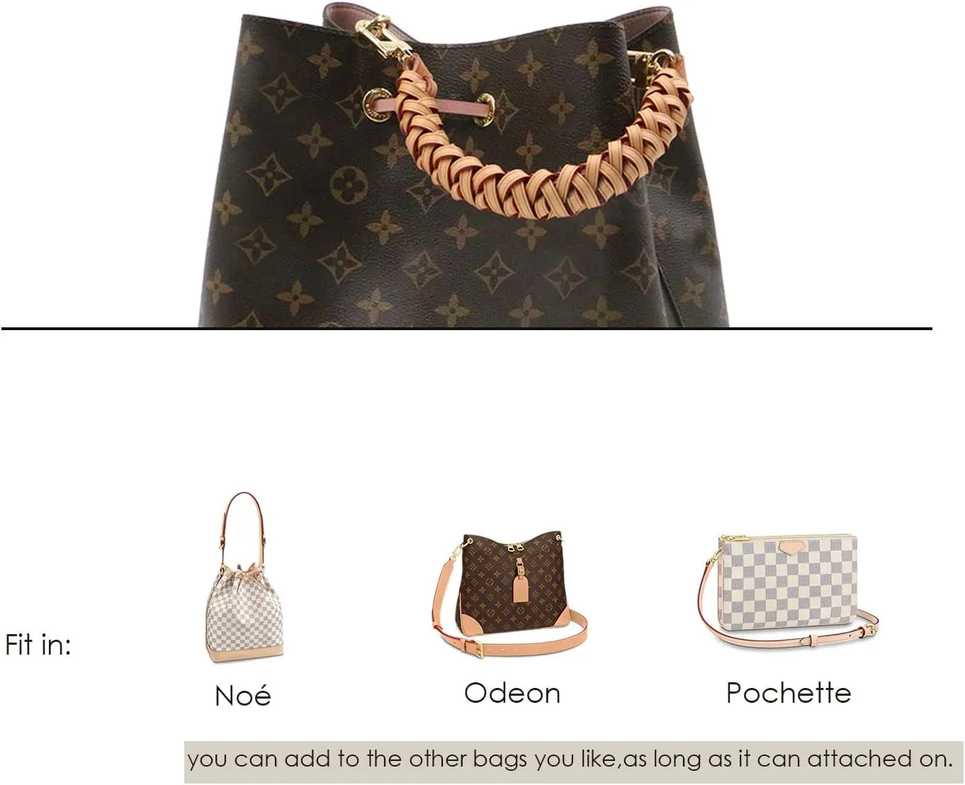 Genuine Leather Braided Handle compatible with Neonoe Strap for Metis Noe BB NM Beaubourg Hobo