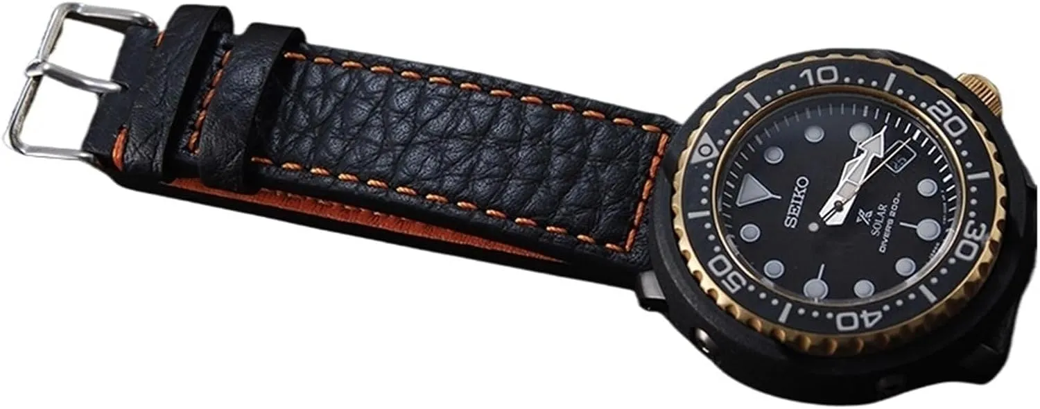 Genuine Leather Watchbands 22mm Black Men Cowhide Watch Band Strap Belt