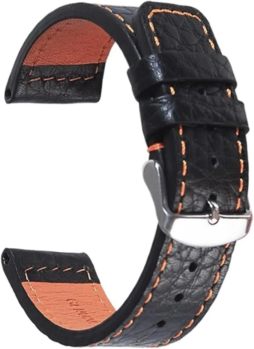 Genuine Leather Watchbands 22mm Black Men Cowhide Watch Band Strap Belt