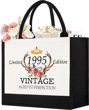 GevGuxLuo 30th Birthday Gifts for Women Canvas Tote Bag, 30 Years Old Birthday Gifts for Mom Wife Aunt Friends Her,Turning 30 Beach Bag Reusable Grocery Bag 1995 Women Tote Bag