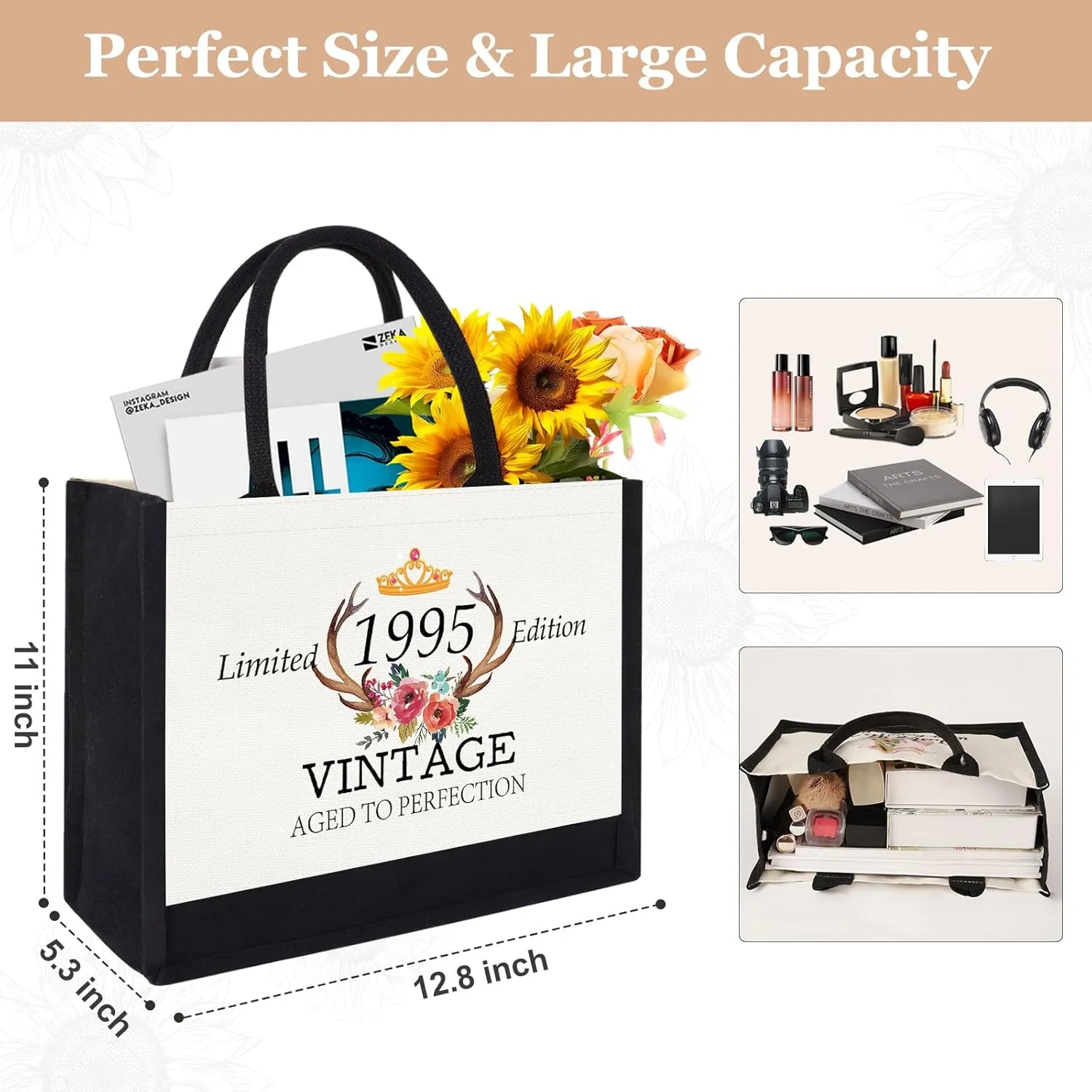 GevGuxLuo 30th Birthday Gifts for Women Canvas Tote Bag, 30 Years Old Birthday Gifts for Mom Wife Aunt Friends Her,Turning 30 Beach Bag Reusable Grocery Bag 1995 Women Tote Bag