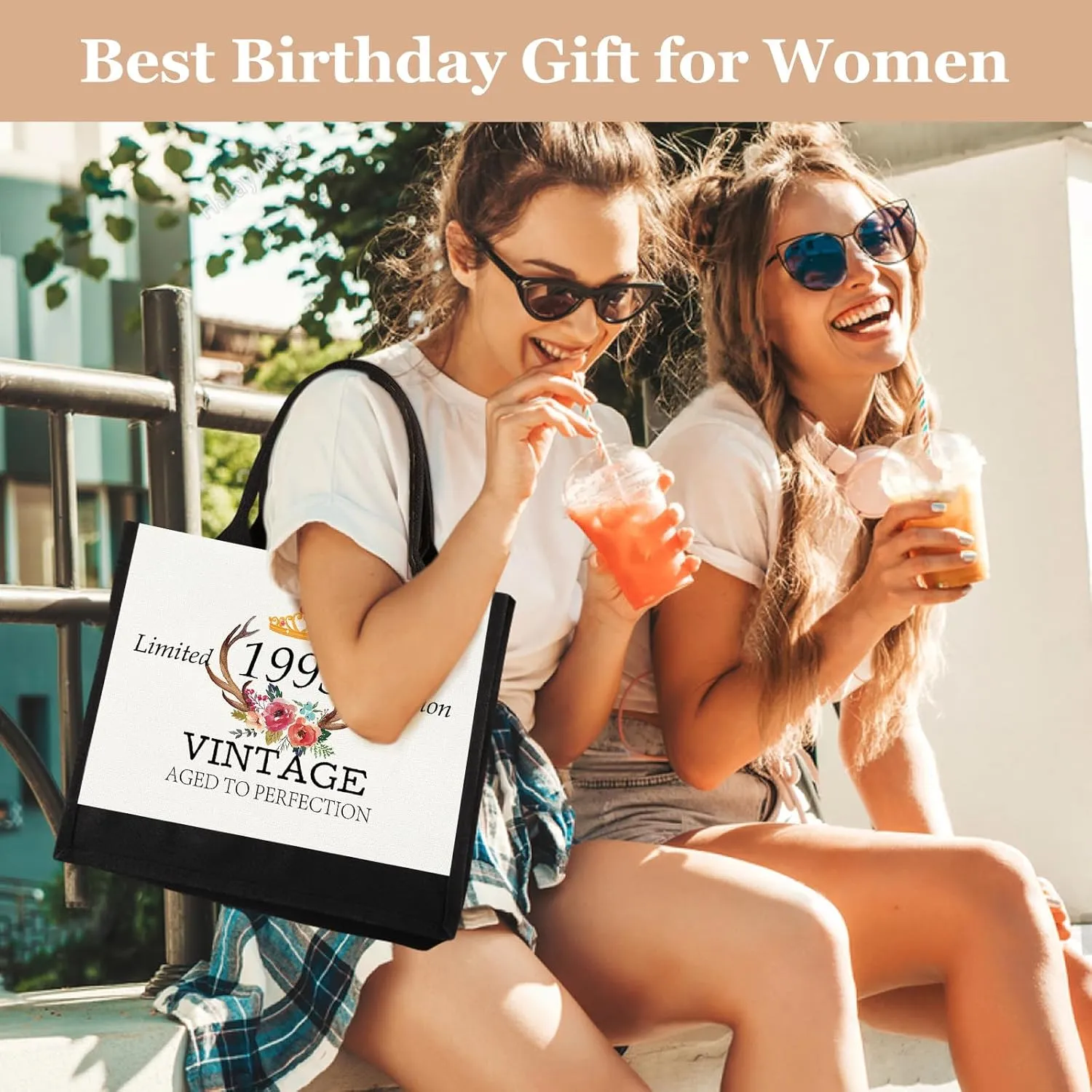GevGuxLuo 30th Birthday Gifts for Women Canvas Tote Bag, 30 Years Old Birthday Gifts for Mom Wife Aunt Friends Her,Turning 30 Beach Bag Reusable Grocery Bag 1995 Women Tote Bag