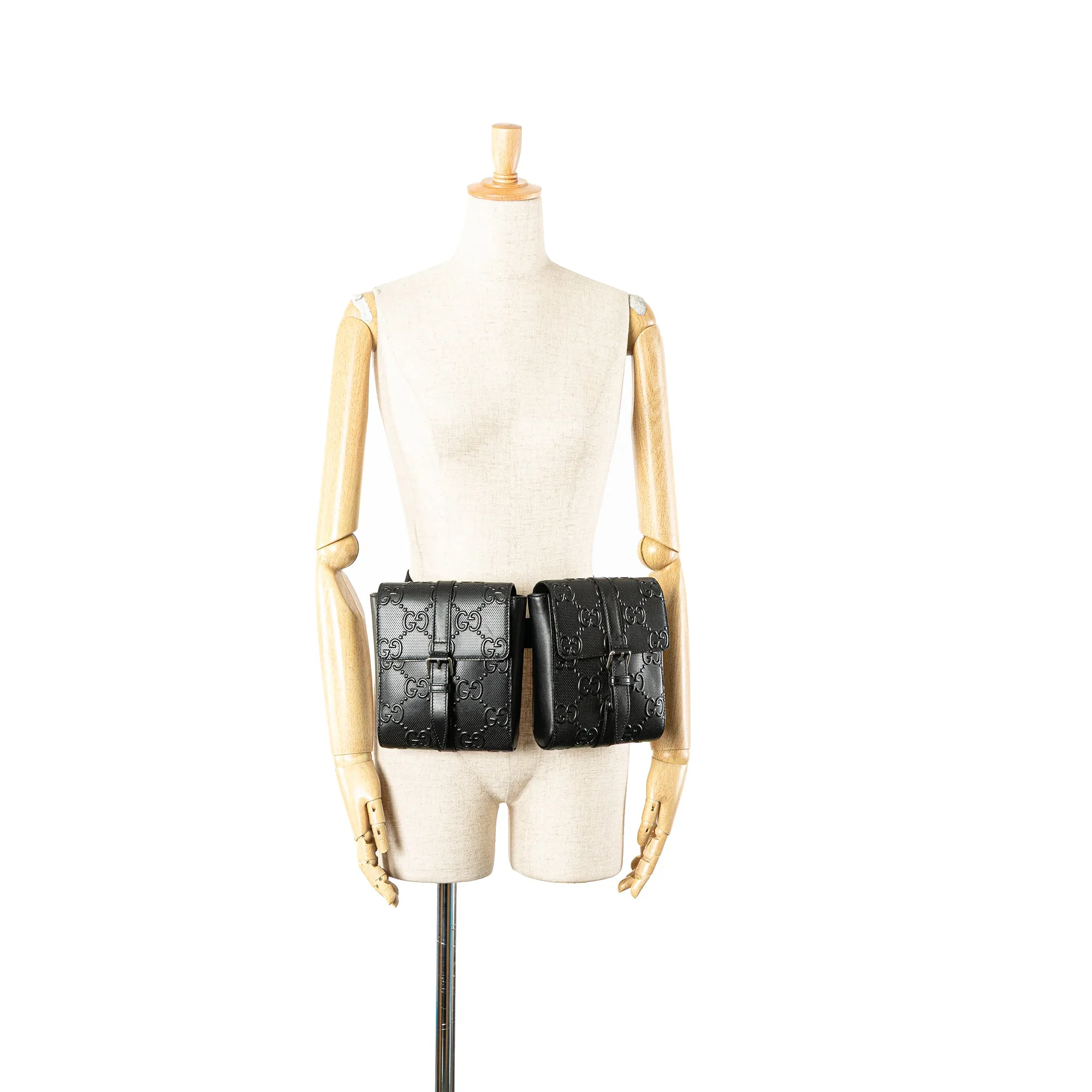 GG Embossed Perforated Double Belt Bag