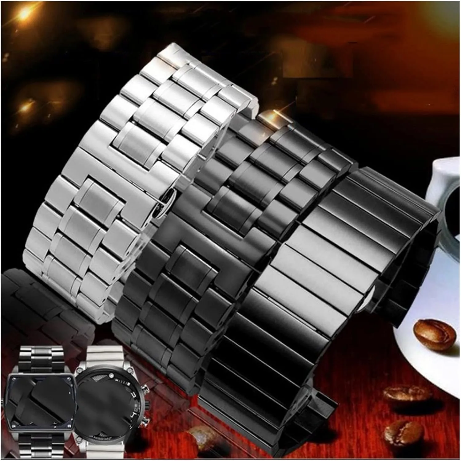 GGZONE RHAIYAN Watch Accessories Bracelet Compatible with Diesel SevenFriday Series Watch Band Solid Stainless Steel Watch Strap 24 26 28 30mm Black Belt Specific (Color : Black-(1), Size : 26mm)