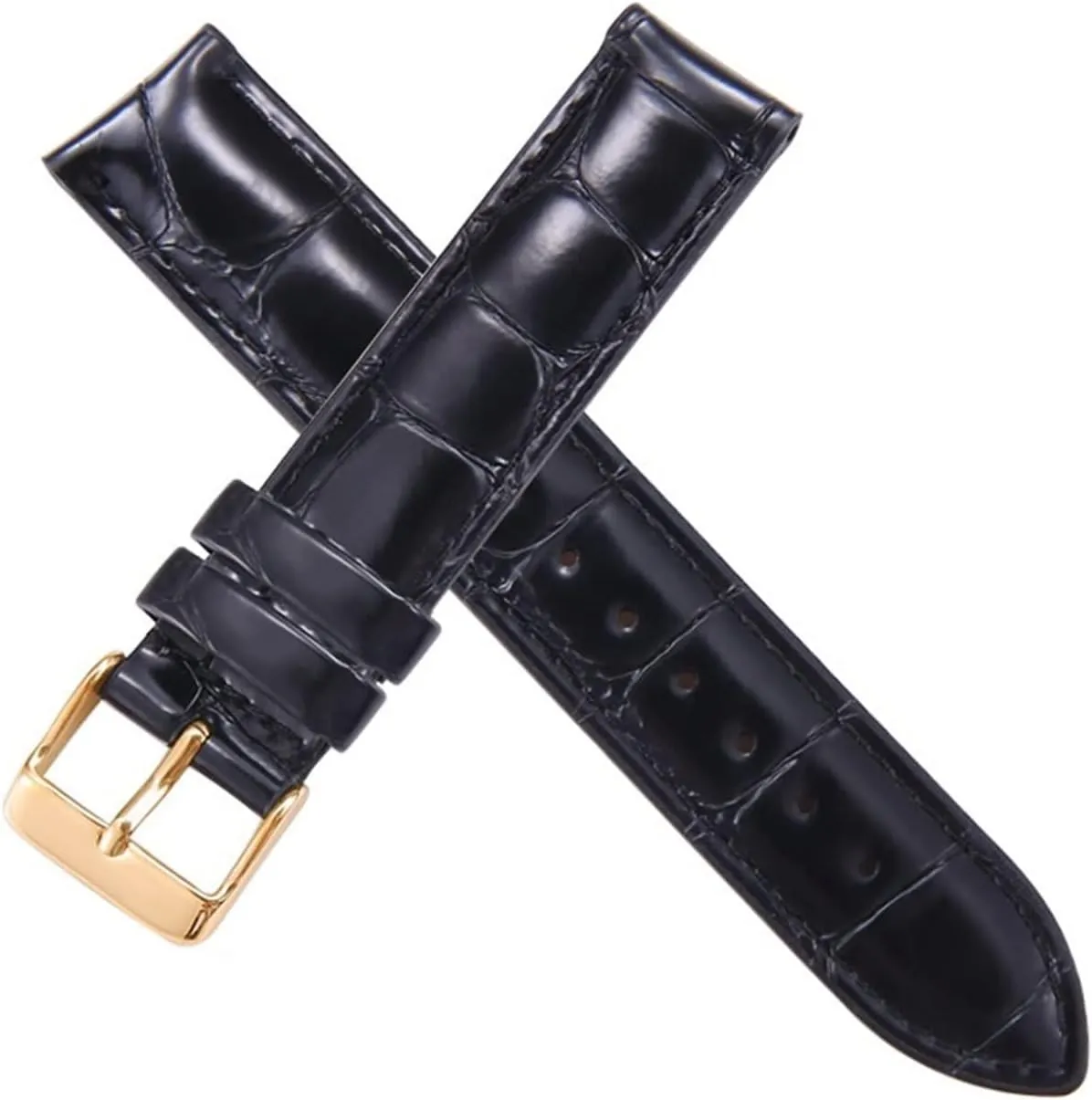GGZONE RHAIYAN Watch Strap Brown with Rose Gold Clasp Watchband 14mm 18mm 20mm Compatible with DW Daniel Wellington Watch Band Specific (Color : Black Crocodile-Gold, Size : 18mm)