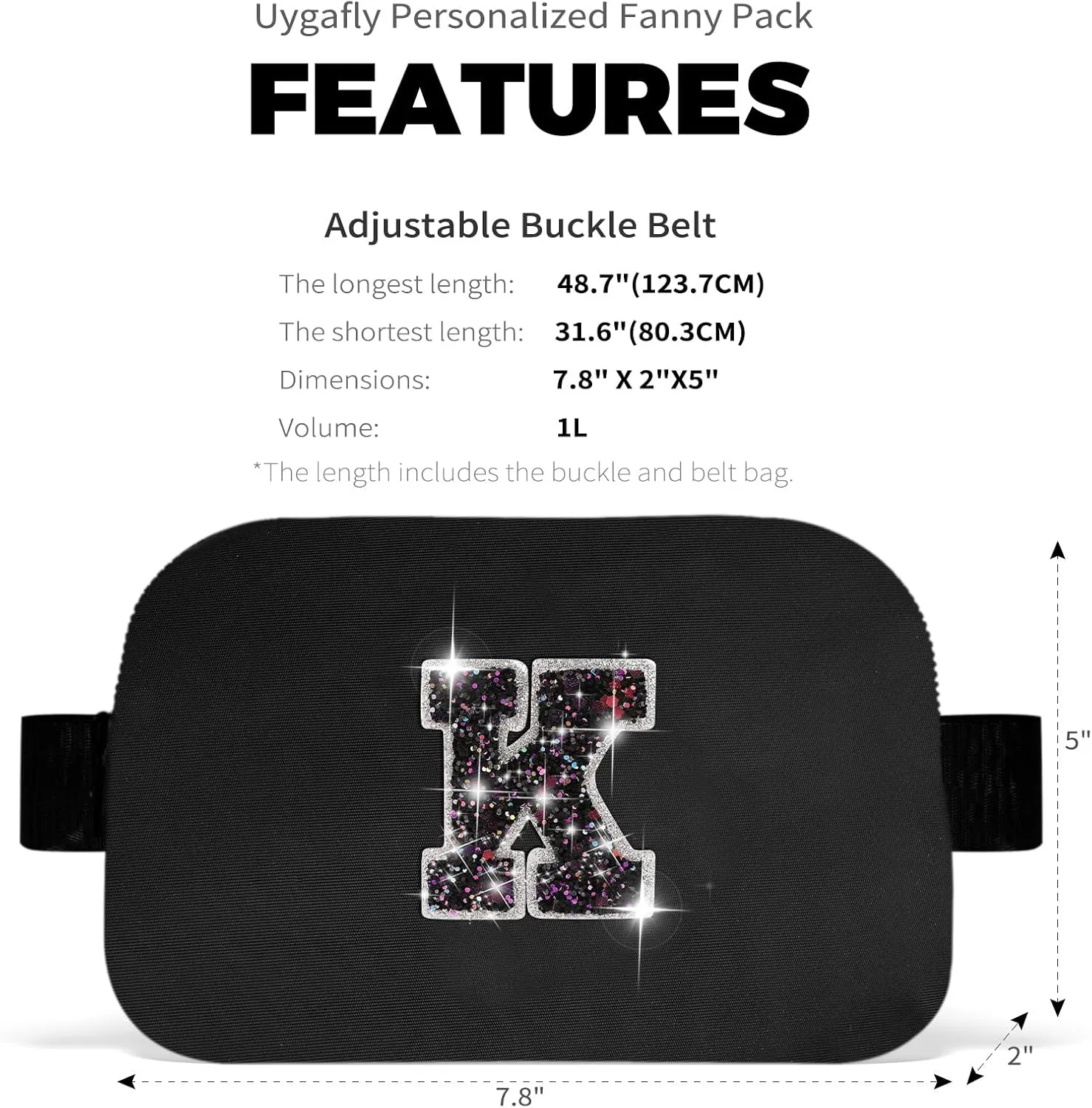 Girl Stuff - Teen Girl Gifts Trendy Stuff,Cross Body Bag for Girls Belt Bag for Women - Fanny Pack for Kids Teen,Crossbody Bag for Women Trendy Belt Bag Waist Packs | Black,Initial K