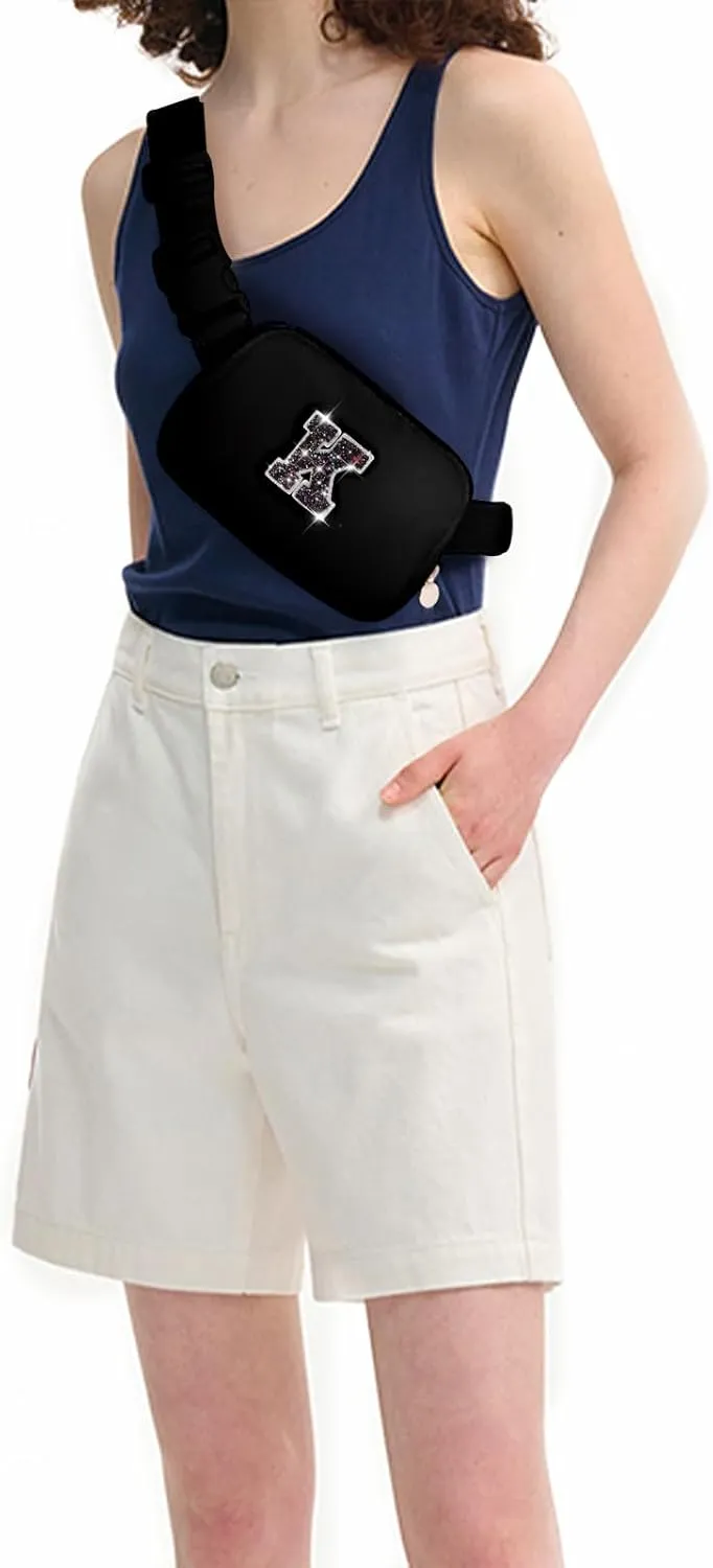 Girl Stuff - Teen Girl Gifts Trendy Stuff,Cross Body Bag for Girls Belt Bag for Women - Fanny Pack for Kids Teen,Crossbody Bag for Women Trendy Belt Bag Waist Packs | Black,Initial K