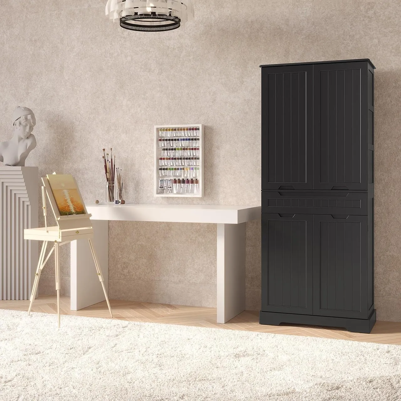 Gizoon 71" Tall Kitchen Pantry Cabinet with Doors and Shelves Large Stand Up Pantry Storage Cabinet with Drawer Large Food Cupboard for Kitchen Bathroom Craft Room, Black