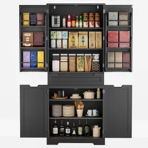Gizoon 71" Tall Kitchen Pantry Cabinet with Doors and Shelves Large Stand Up Pantry Storage Cabinet with Drawer Large Food Cupboard for Kitchen Bathroom Craft Room, Black